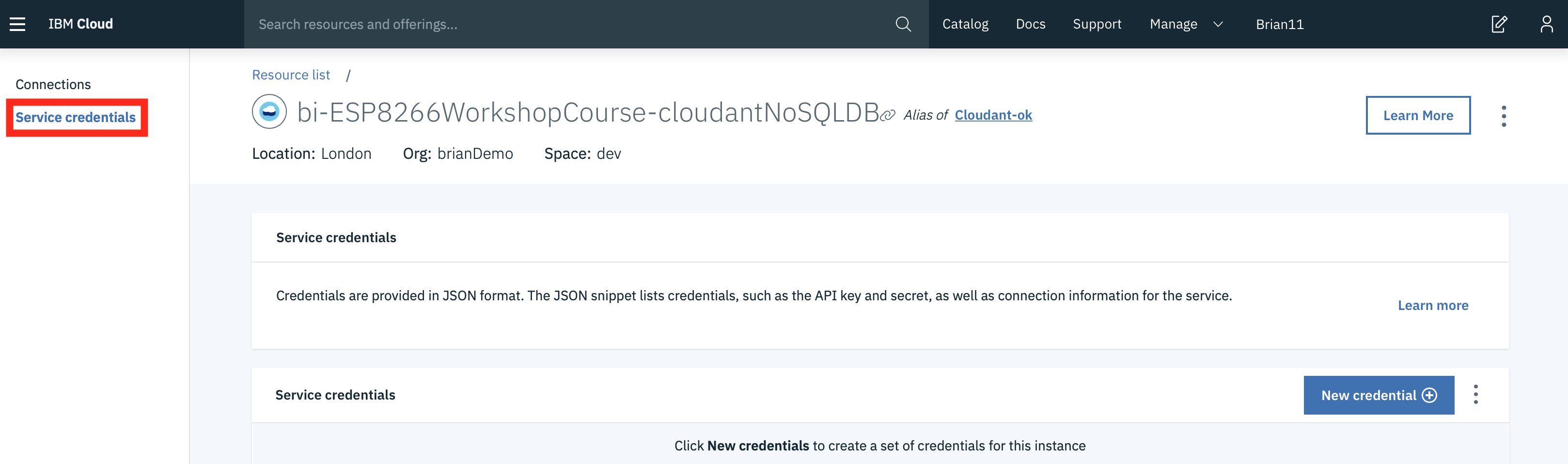 Cloudant NoSQL Service Instance